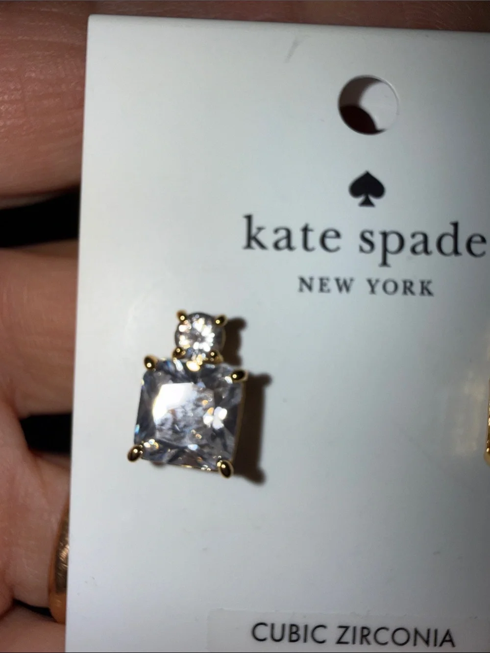 kate spade Gold-Tone Clear Crystal Double Square Stud Earrings